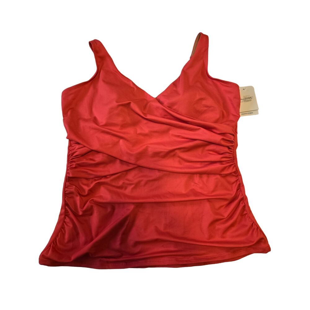 DOLFIN Aquashape Coral Spice V-neck Cross-front Ruched Tankini Size 2XL